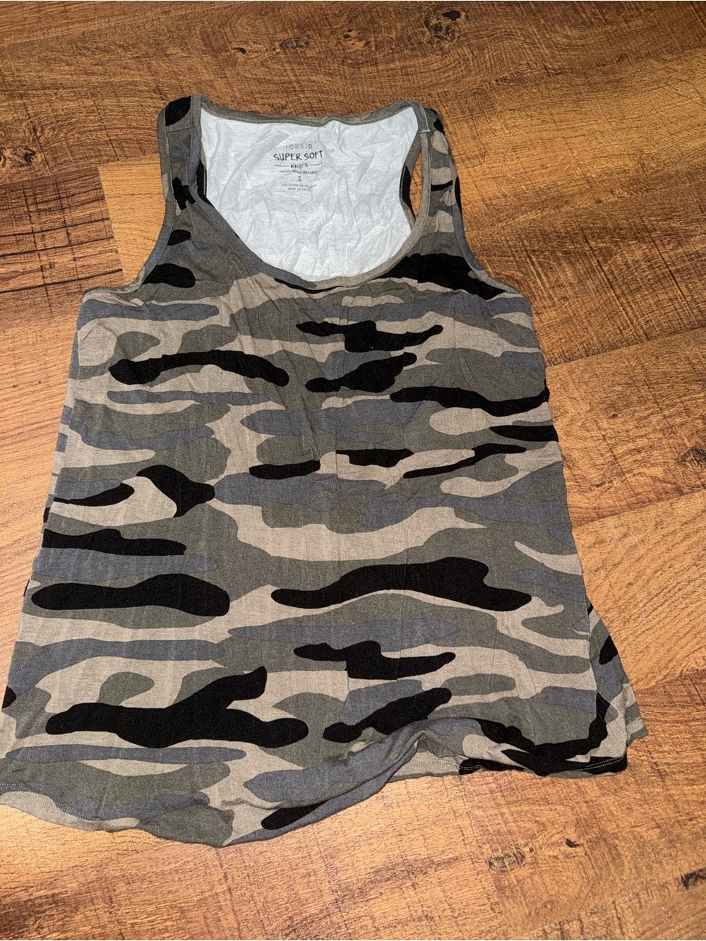 torrid Olive, Black and Gray Camo Racerback Tank